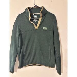 LL Bean Men's Dark Green Fleece Snap Neck Pullover Sweater Size S
